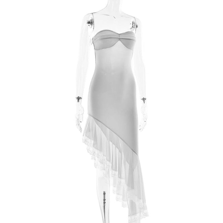 Irregular lace hem self tie tube midi dress  | Festival Outfits Women