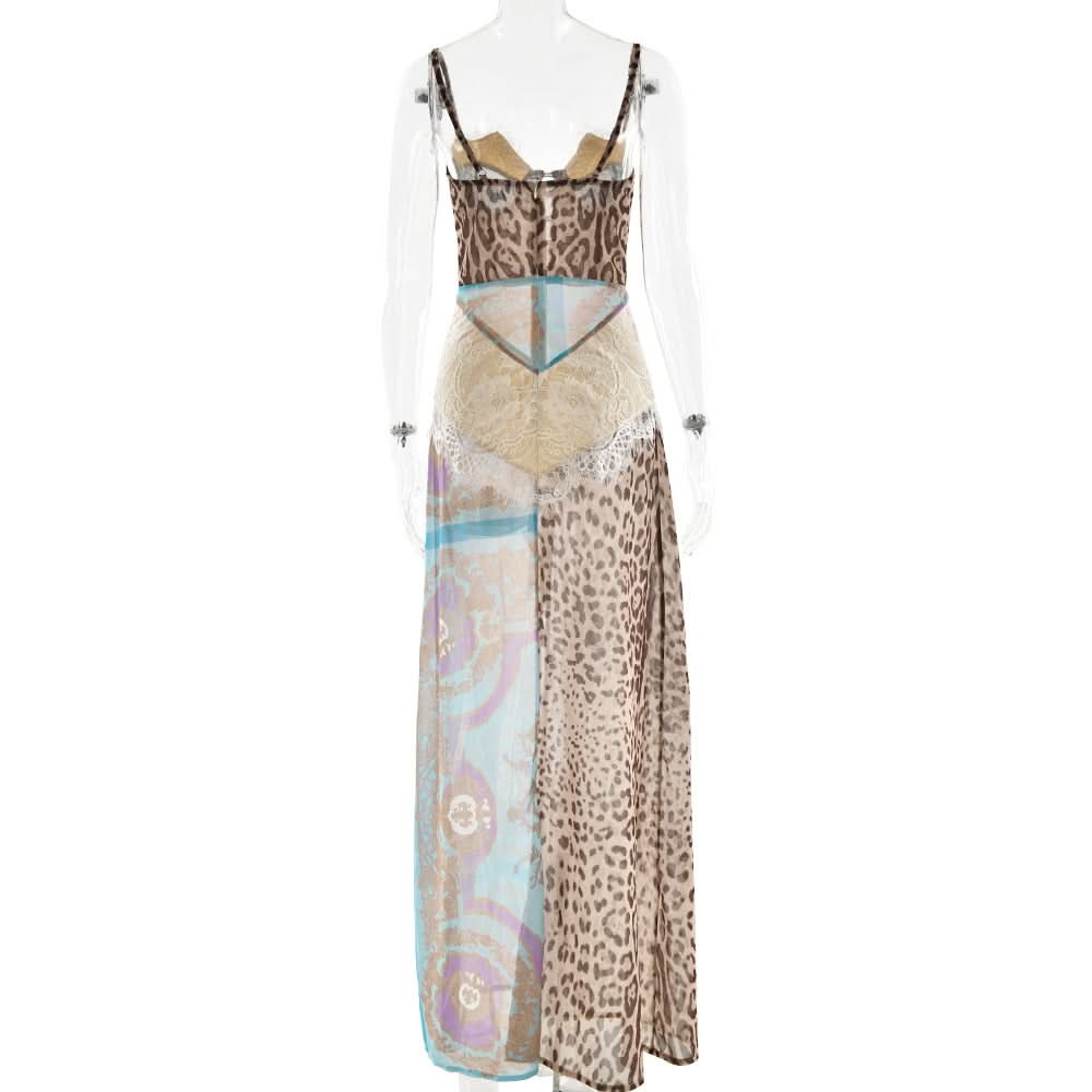Zip-up slit button lace chiffon cami maxi dress  | Festival Outfits Women