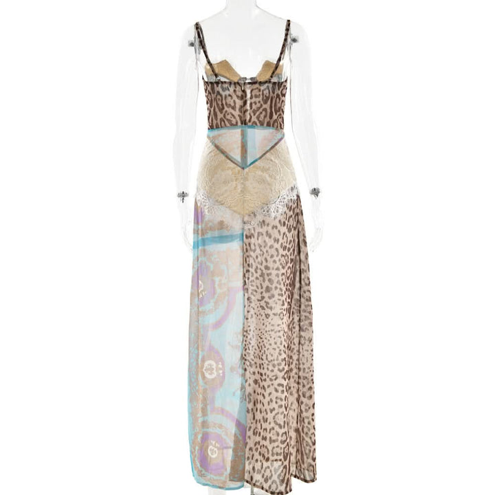 Zip-up slit button lace chiffon cami maxi dress  | Festival Outfits Women
