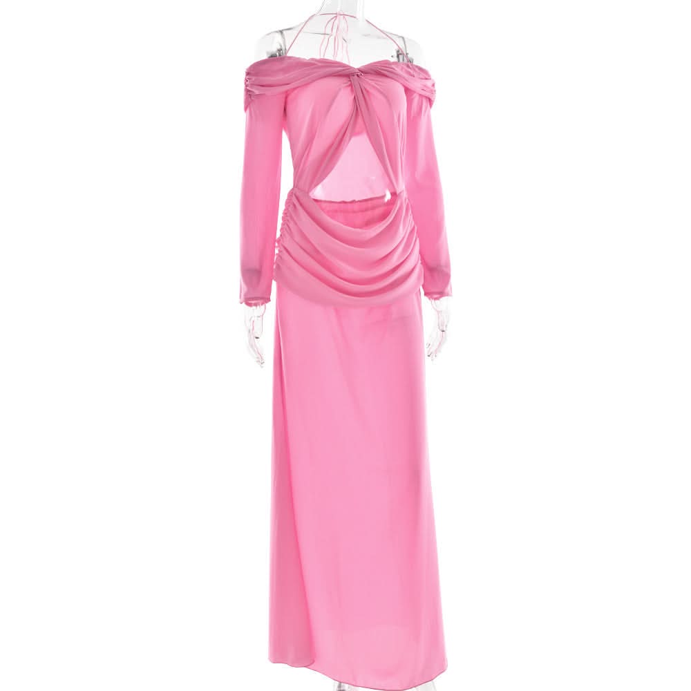 Halter hollow out off shoulder chiffon cut out maxi dress  | Festival Outfits Women