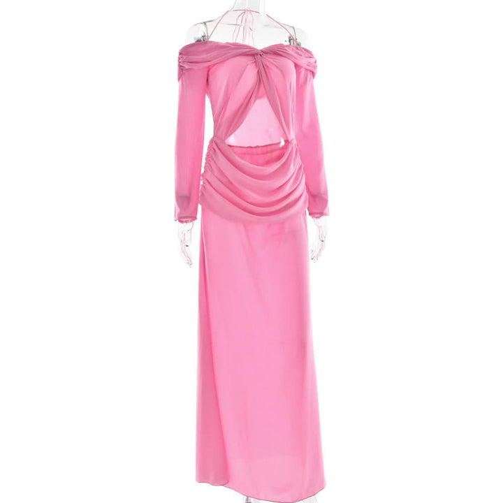 Halter hollow out off shoulder chiffon cut out maxi dress  | Festival Outfits Women