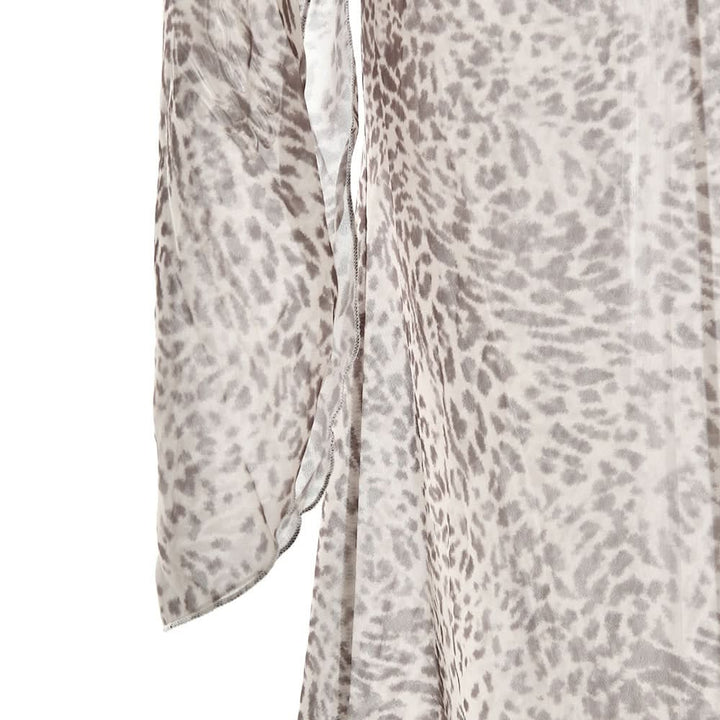 Leopard print long sleeve one shoulder chiffon maxi dress  | Festival Outfits Women