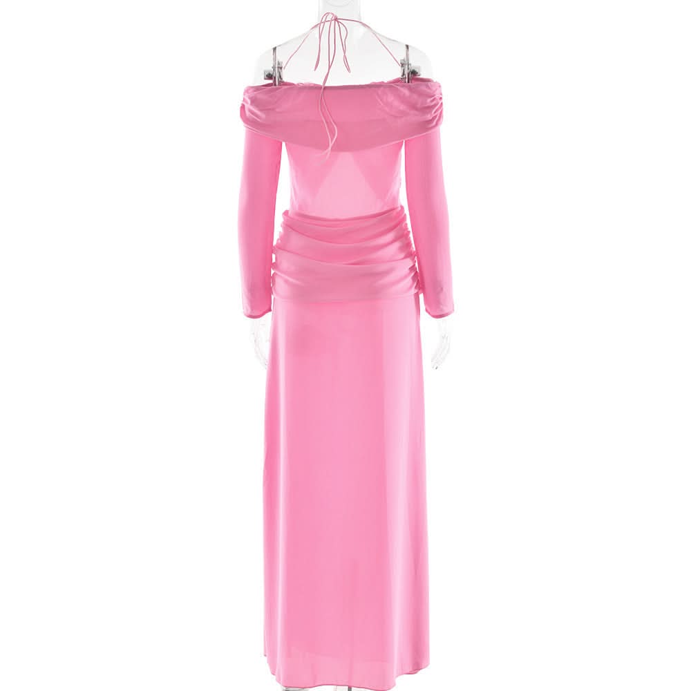 Halter hollow out off shoulder chiffon cut out maxi dress  | Festival Outfits Women