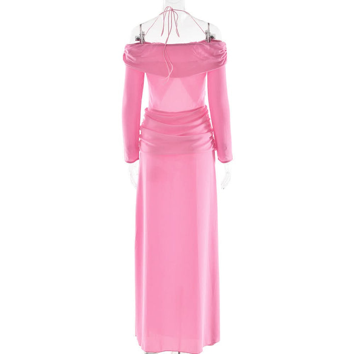 Halter hollow out off shoulder chiffon cut out maxi dress  | Festival Outfits Women