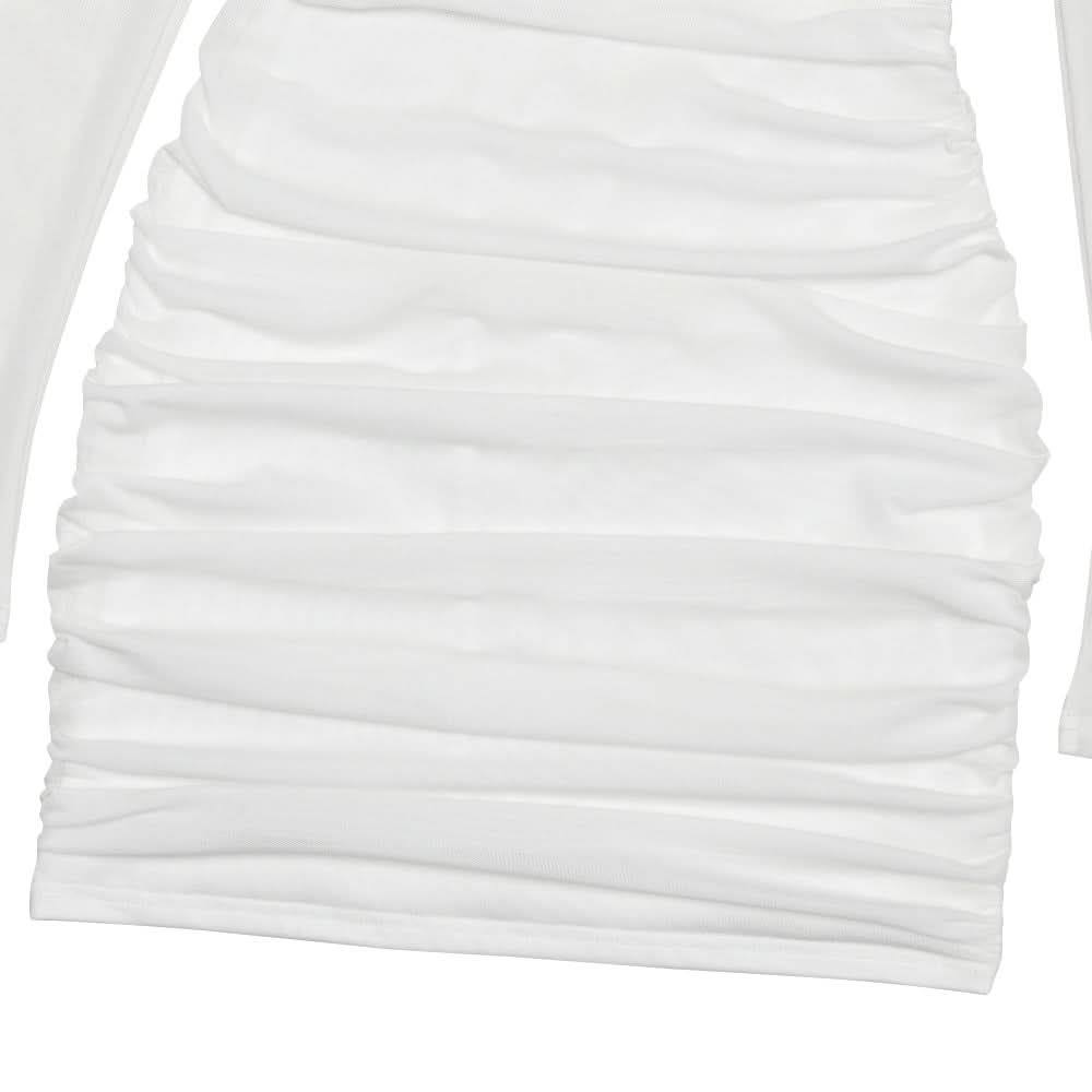 Long sleeve ruched mesh halter self tie mini dress  | Festival Outfits Women