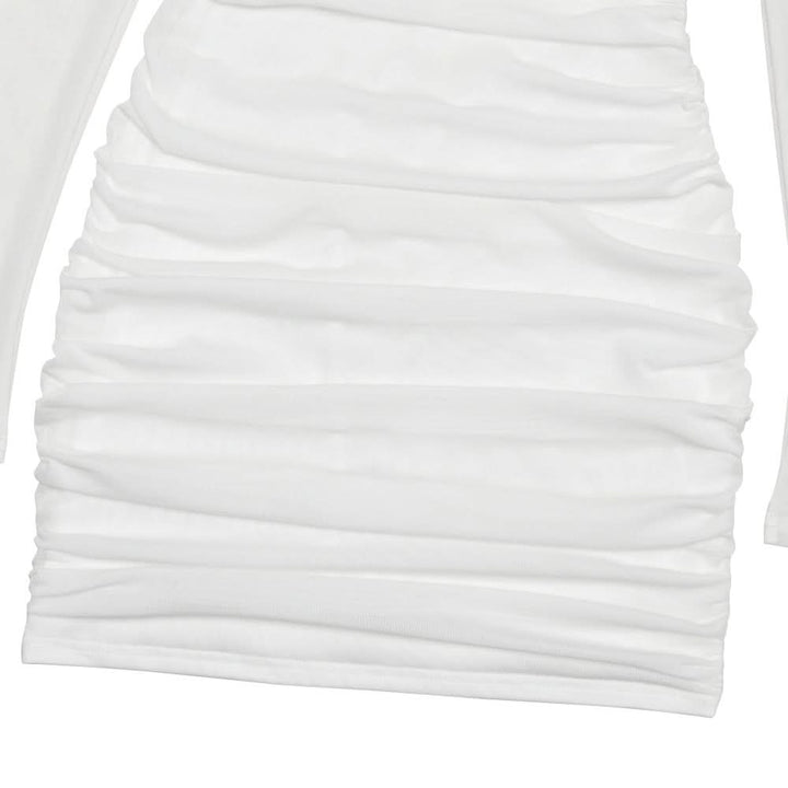 Long sleeve ruched mesh halter self tie mini dress  | Festival Outfits Women