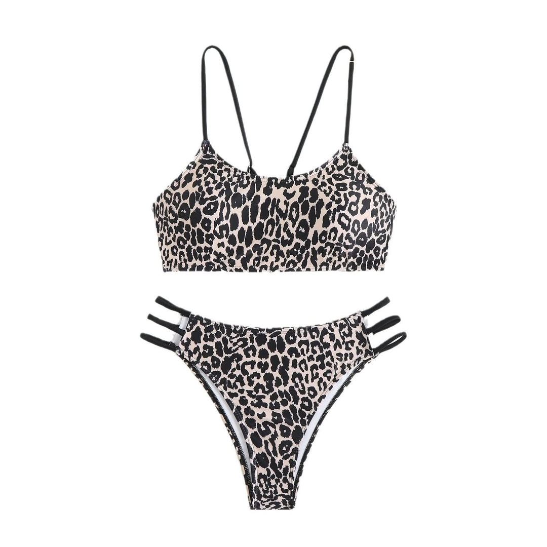 Leopard print u neck o ring cami one piece swimwear