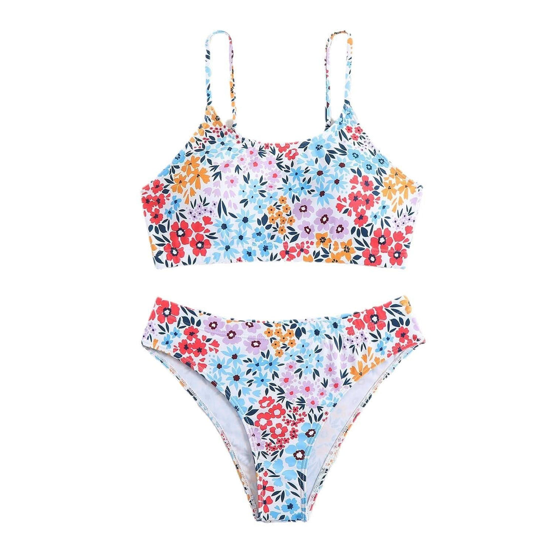 U neck flower print cami bikini swimwear