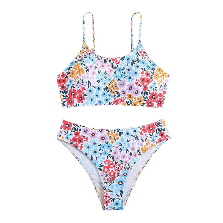 U neck flower print cami bikini swimwear