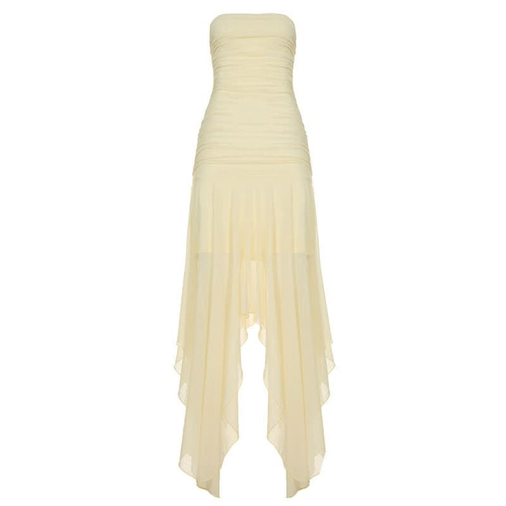 Ruched mesh backless solid tube maxi dress  | Festival Outfits Women-final-sale