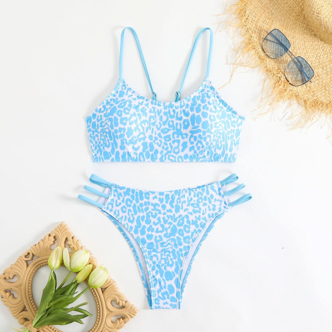 Leopard print u neck o ring cami one piece swimwear