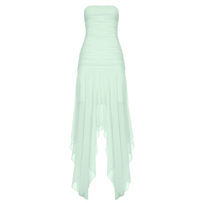 Ruched mesh backless solid tube maxi dress  | Festival Outfits Women-final-sale