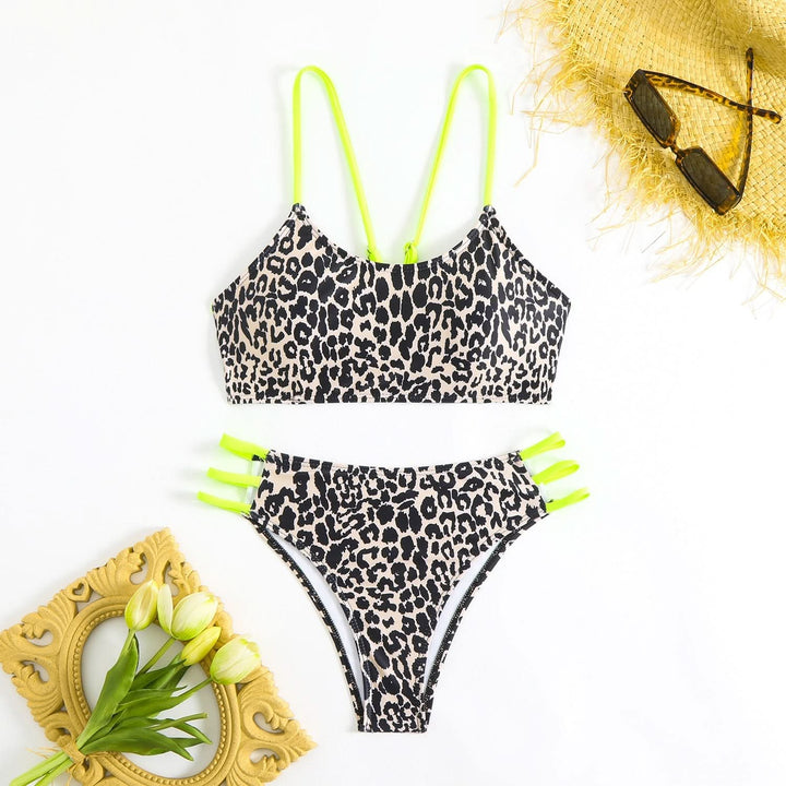 Leopard print u neck o ring cami one piece swimwear