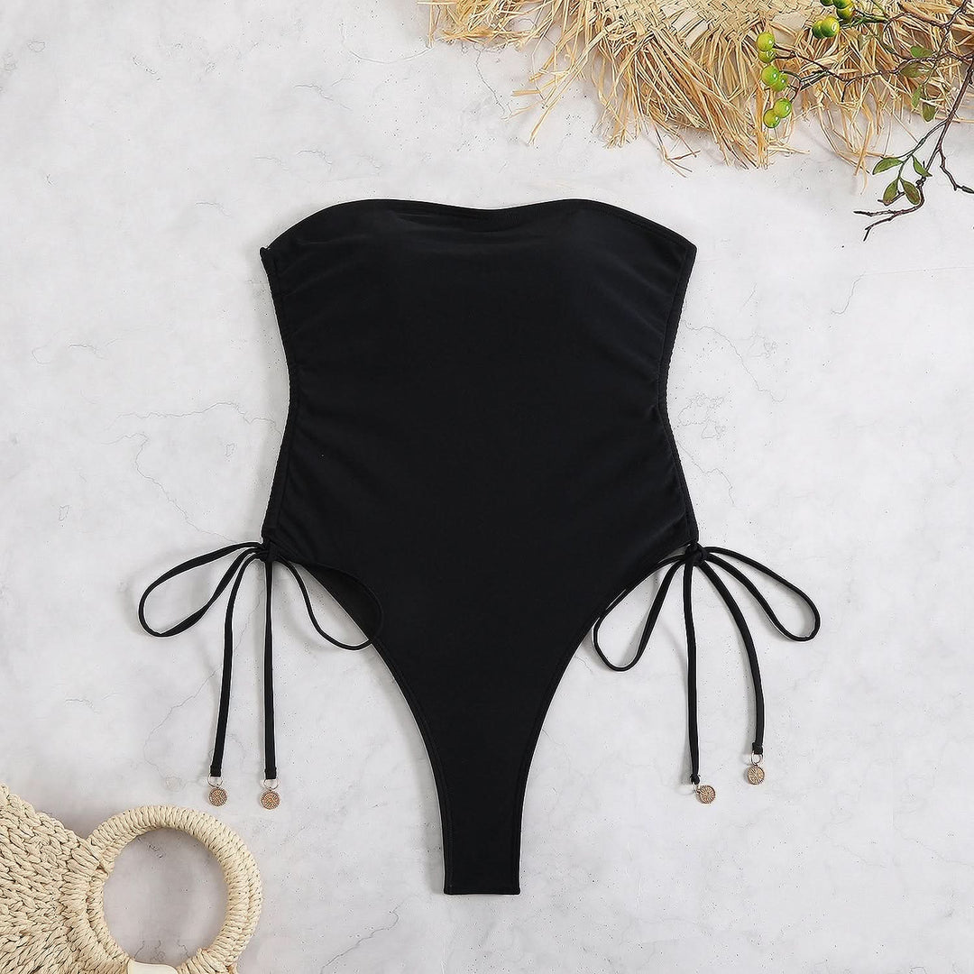 Self tie flower print tube one piece swimwear