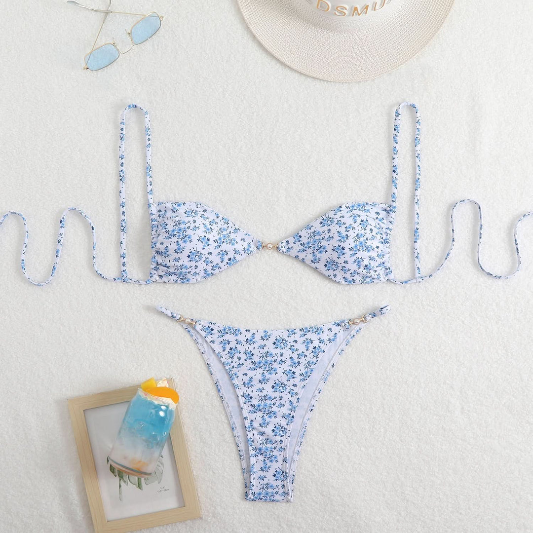 Leopard print self tie v neck cami bikini swimwear