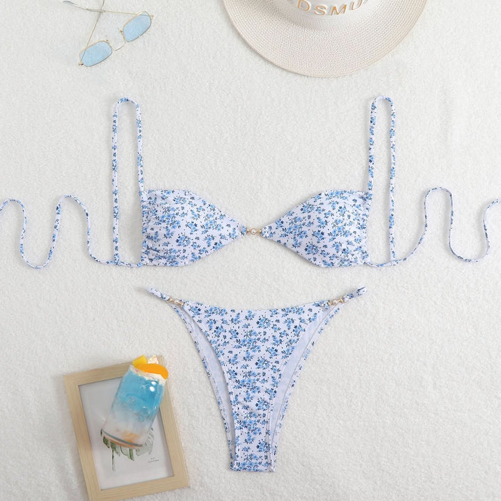 Leopard print self tie v neck cami bikini swimwear