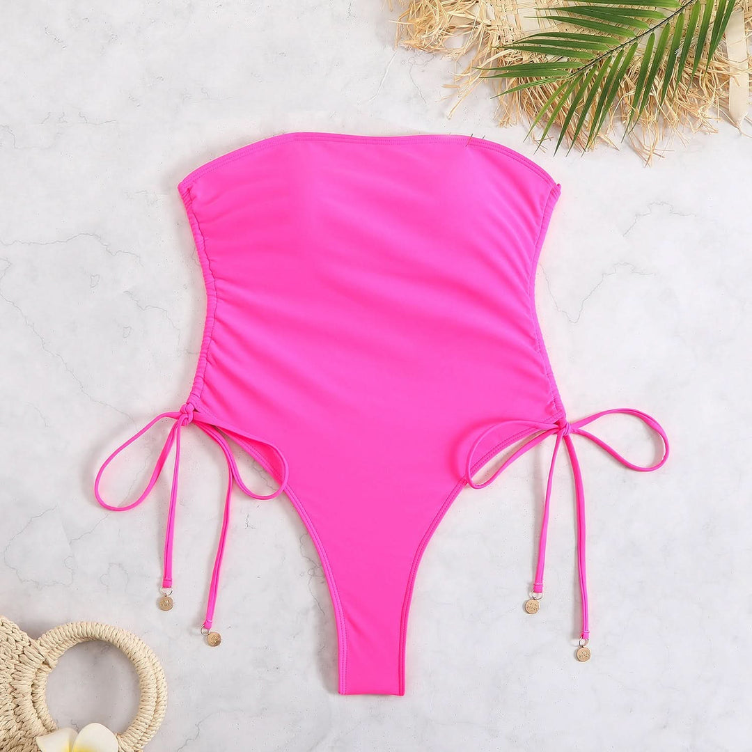 Self tie flower print tube one piece swimwear