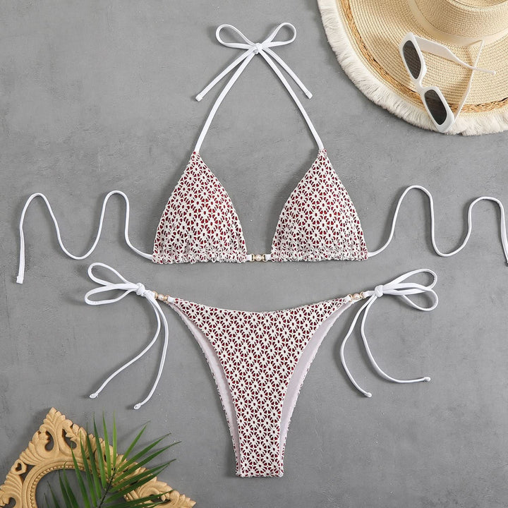 Self tie halter padded v neck bikini swimwear