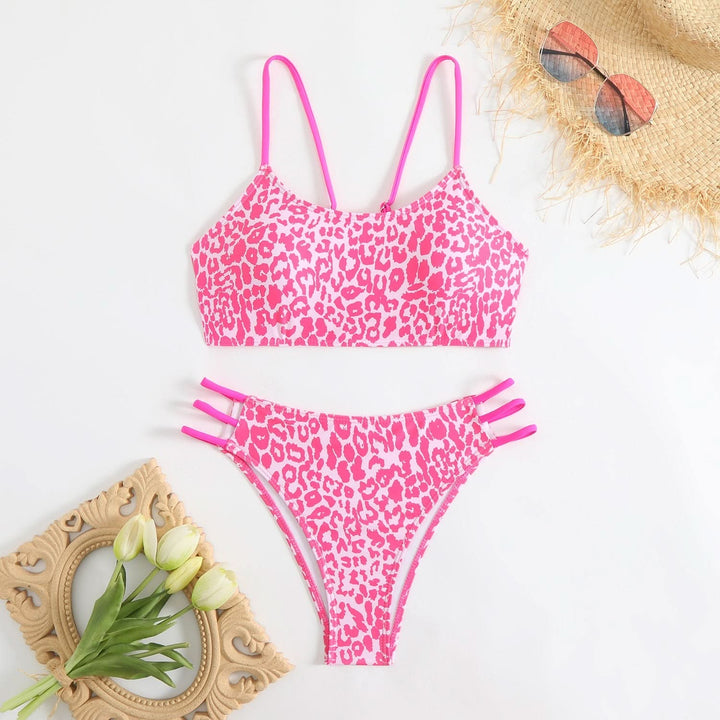 Leopard print u neck o ring cami one piece swimwear