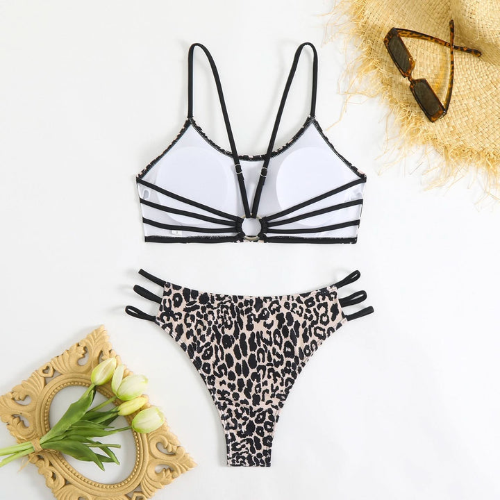 Leopard print u neck o ring cami one piece swimwear
