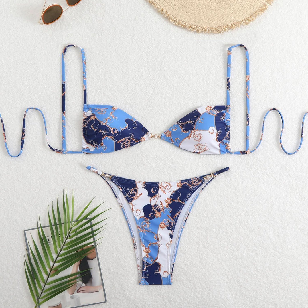 Leopard print self tie v neck cami bikini swimwear