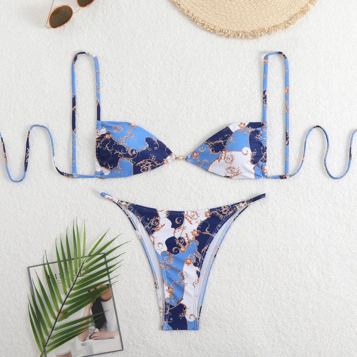 Leopard print self tie v neck cami bikini swimwear