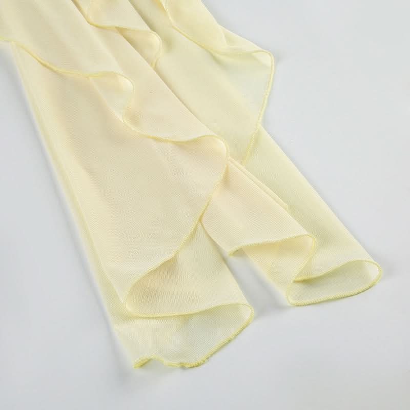 Ruched mesh backless solid tube maxi dress  | Festival Outfits Women-final-sale