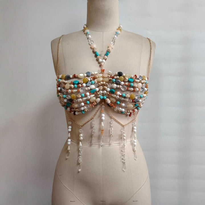 Halter metal chain beaded cami top  | Festival Outfits Women