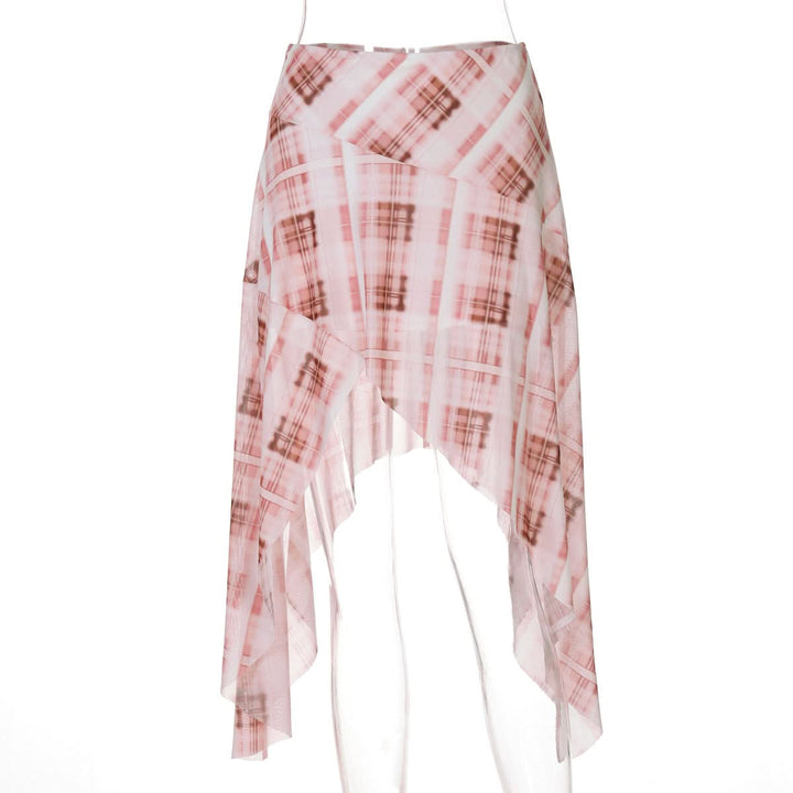 Plaid irregular ruffle midi skirt  | Festival Outfits Women