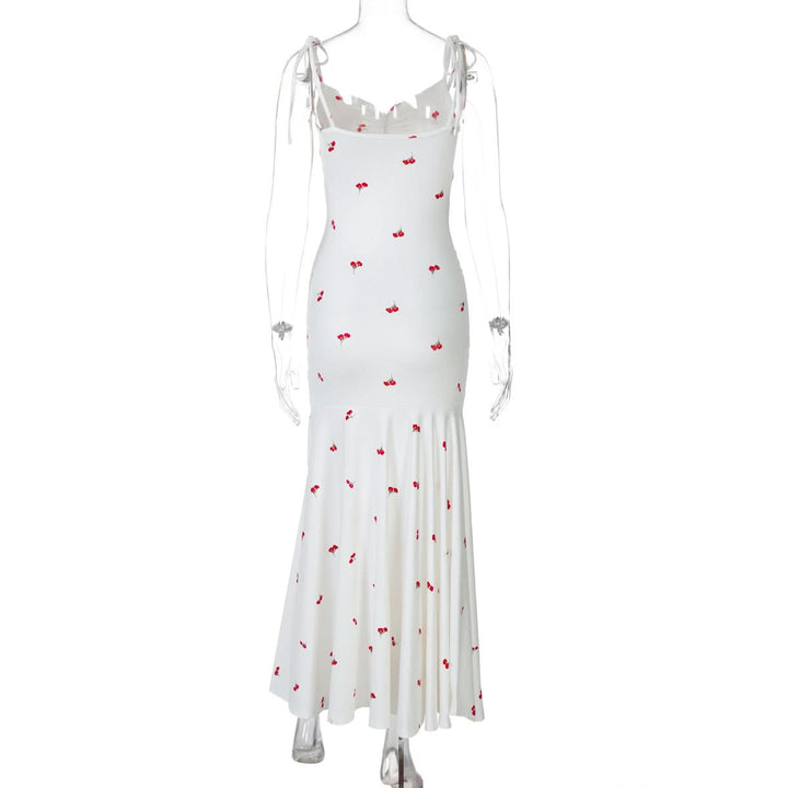 Drawstring slit ruched print cami maxi dress  | Festival Outfits Women