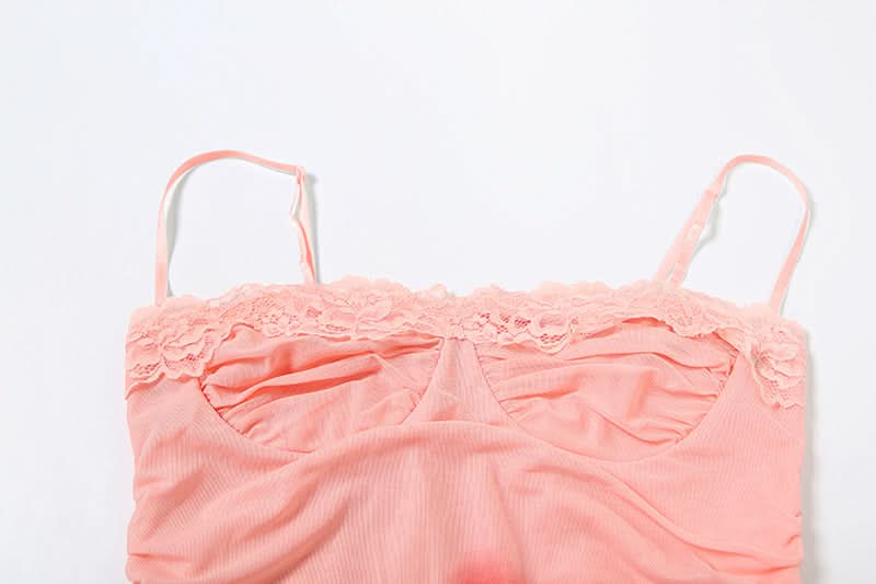 Lace hem mesh print cami maxi dress  | Festival Outfits Women-final-sale