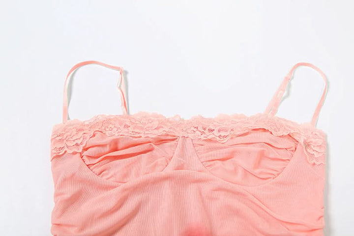 Lace hem mesh print cami maxi dress  | Festival Outfits Women-final-sale