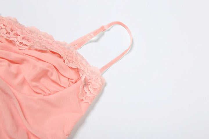 Lace hem mesh print cami maxi dress  | Festival Outfits Women-final-sale