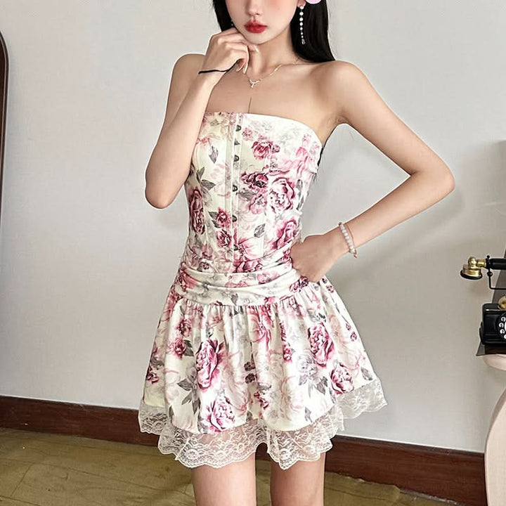Flower print button tube top  | Festival Outfits Women