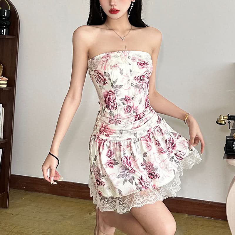 Flower print button tube top  | Festival Outfits Women