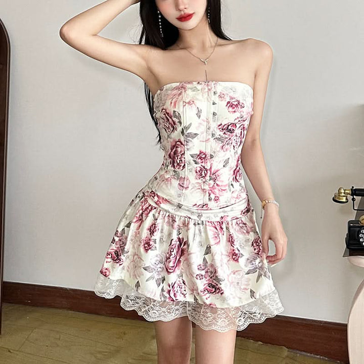 Flower print button tube top  | Festival Outfits Women