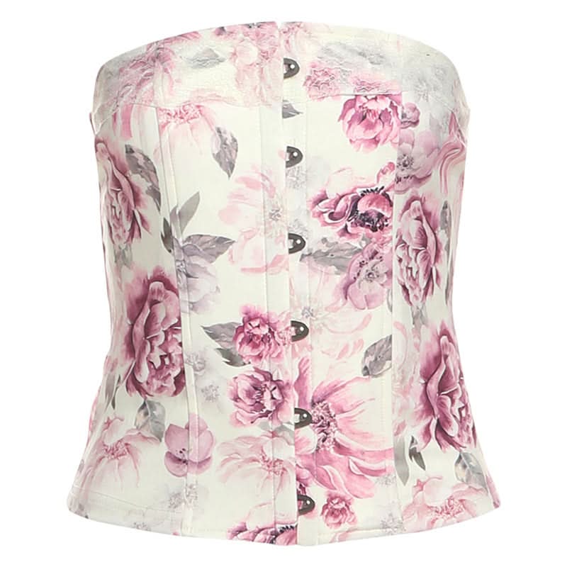 Flower print button tube top  | Festival Outfits Women