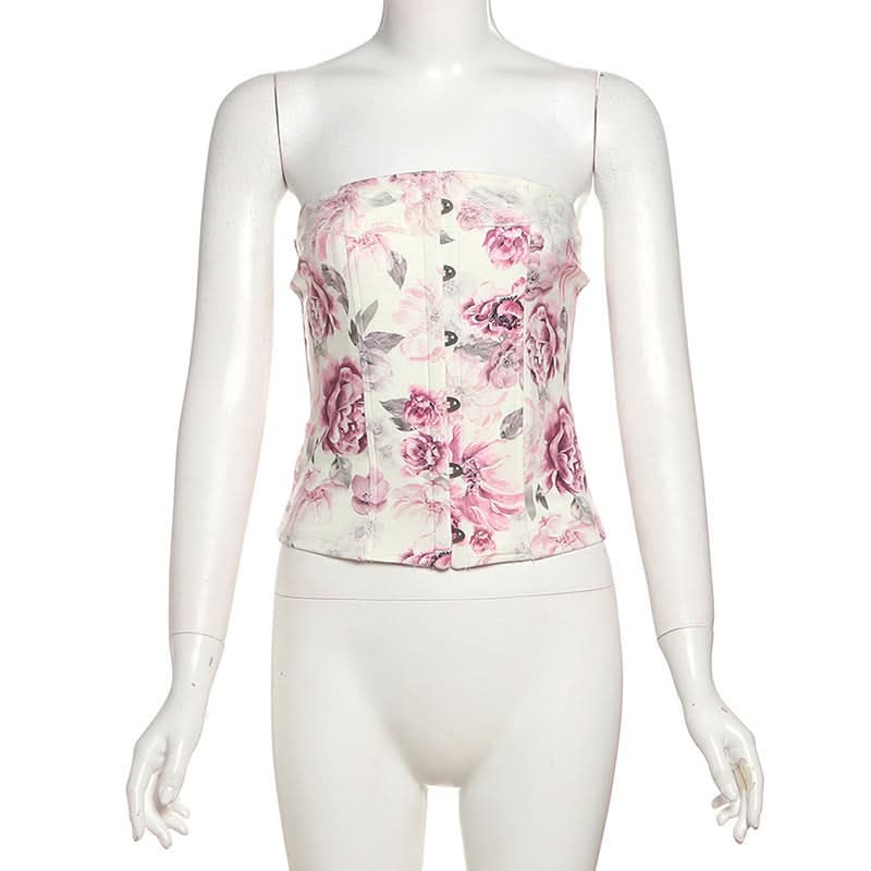Flower print button tube top  | Festival Outfits Women