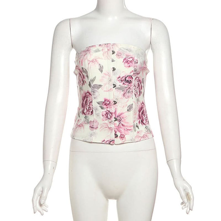 Flower print button tube top  | Festival Outfits Women