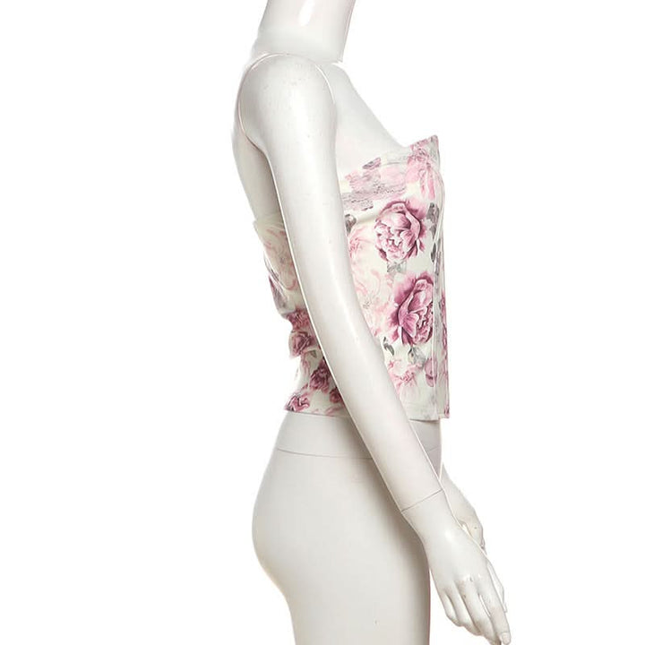 Flower print button tube top  | Festival Outfits Women