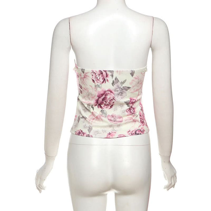 Flower print button tube top  | Festival Outfits Women