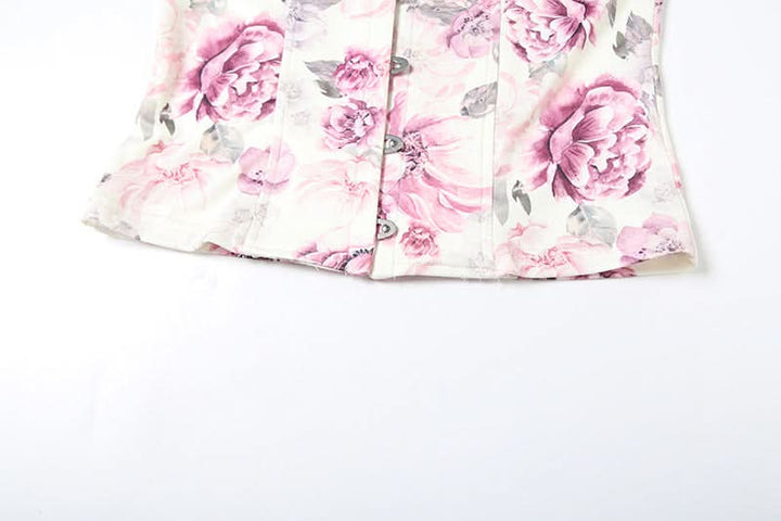 Flower print button tube top  | Festival Outfits Women