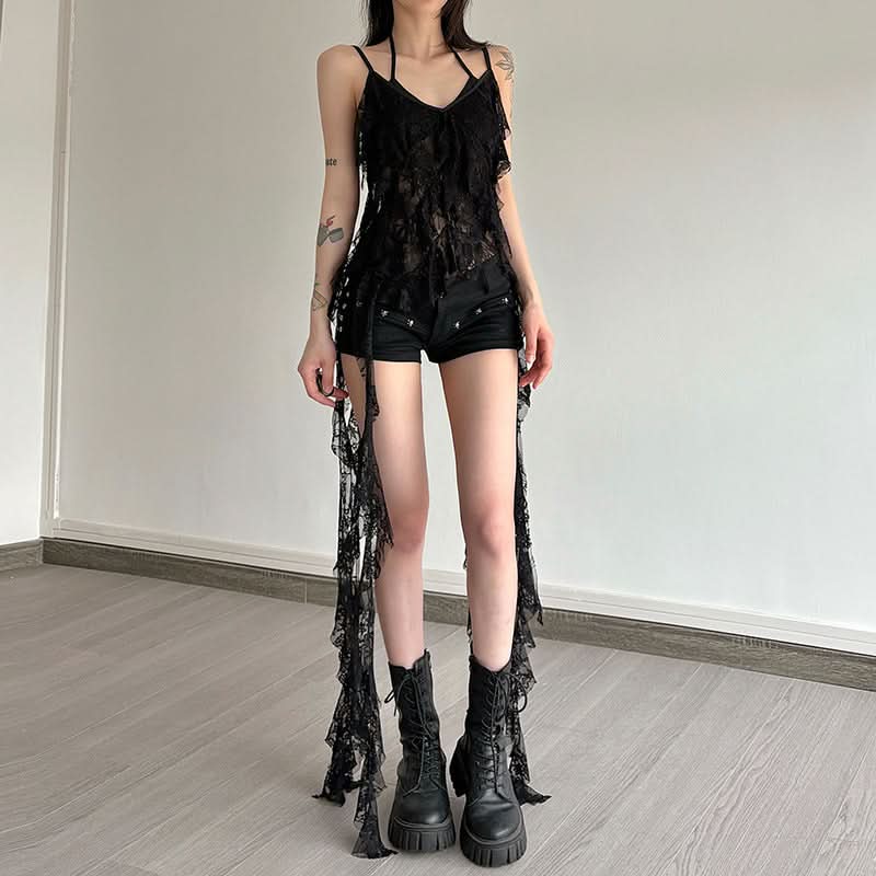V neck lace ruffle 2 piece cami top  | Festival Outfits Women