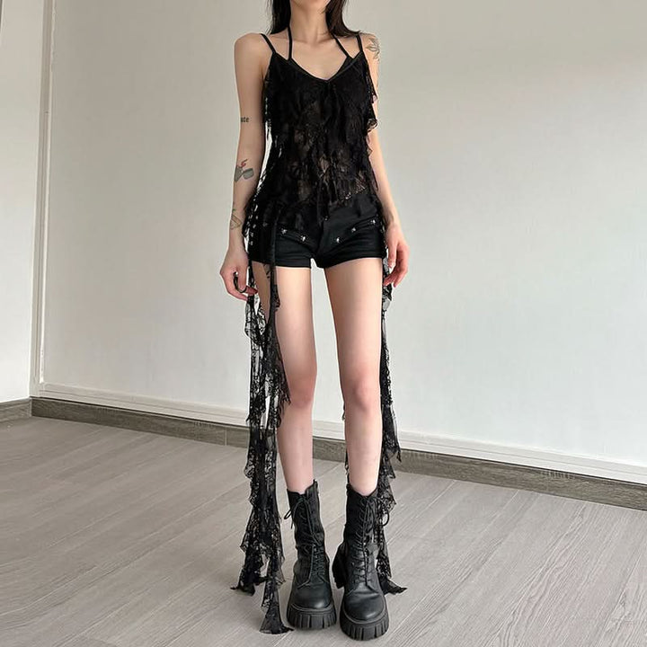 V neck lace ruffle 2 piece cami top  | Festival Outfits Women
