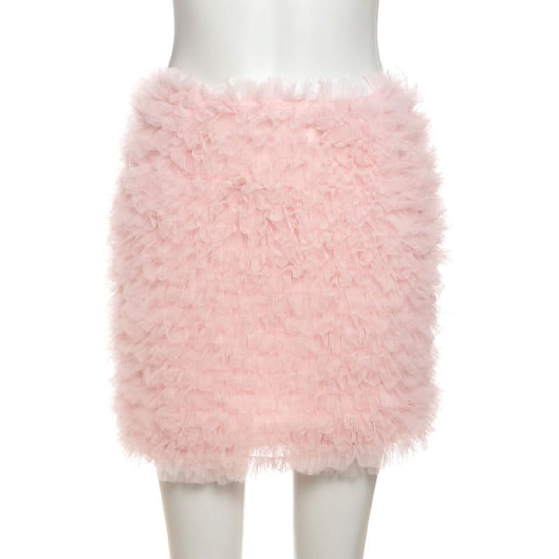 Fluffy ruffle zip-up mini skirt  | Festival Outfits Women