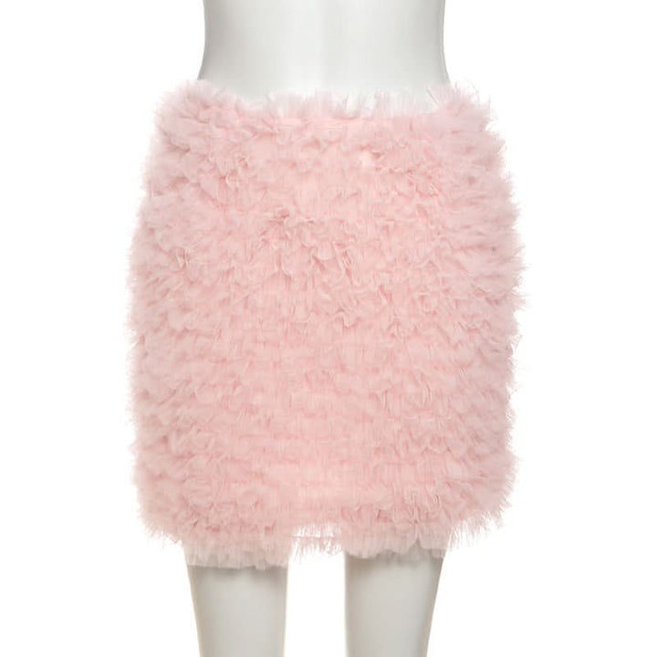 Fluffy ruffle zip-up mini skirt  | Festival Outfits Women