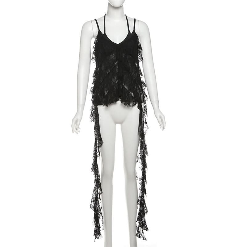 V neck lace ruffle 2 piece cami top  | Festival Outfits Women