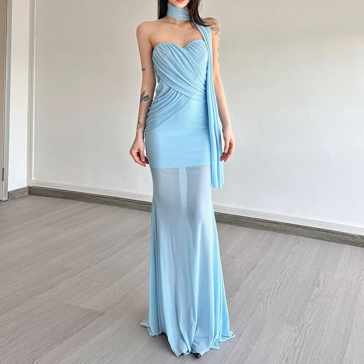 Sweetheart neck ruched maxi dress  | Festival Outfits Women