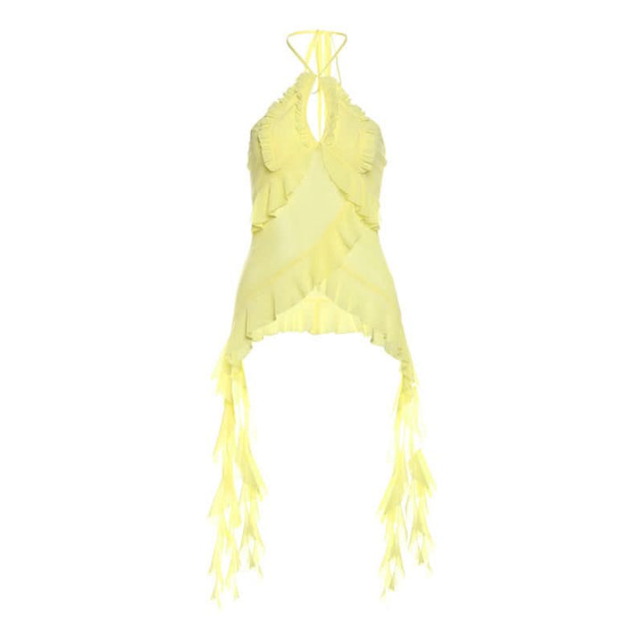 Halter ruffle mesh backless top  | Festival Outfits Women