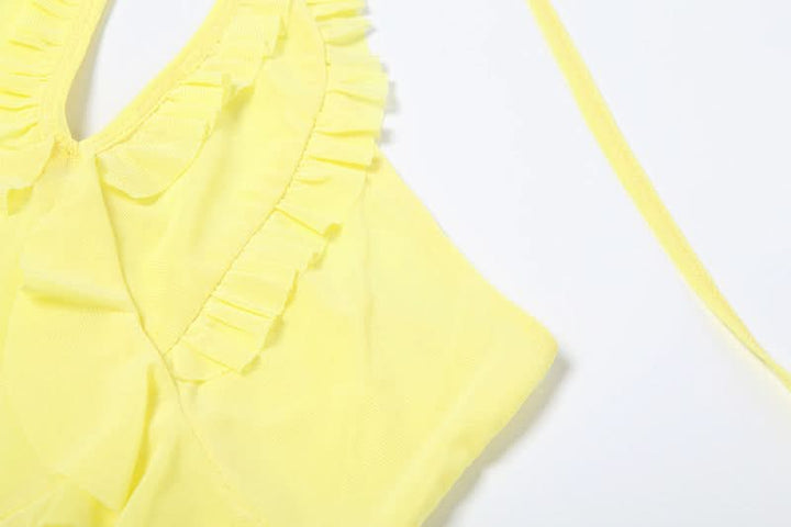 Halter ruffle mesh backless top  | Festival Outfits Women